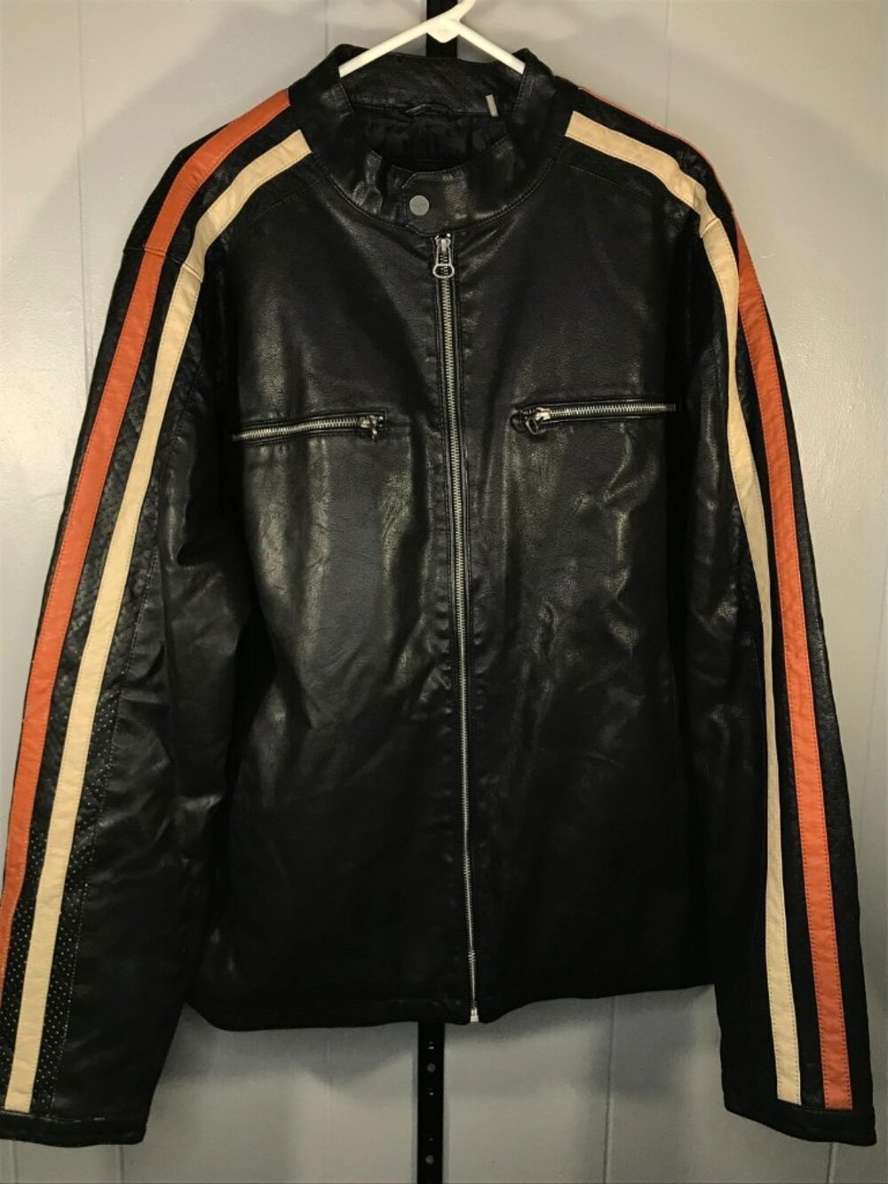 Vintage Wilsons Leather Moto Jacket Mens XLT Orange Black Biker Cafe 90s Y2K